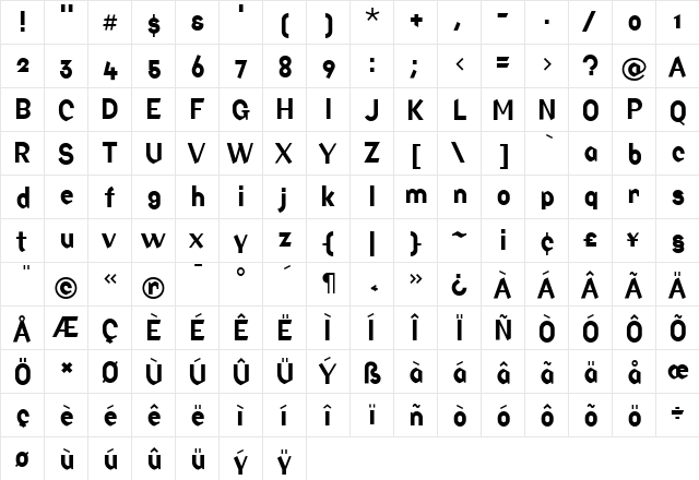 Factory Regular  glyph index