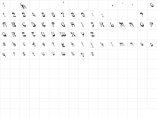 Mira lefty Regular  glyph index