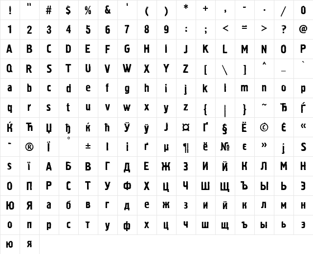 Pollock2C Regular  glyph index