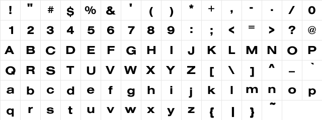 Addington Ext Medium Regular  glyph index