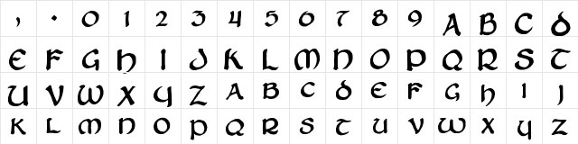 New Regular  glyph index