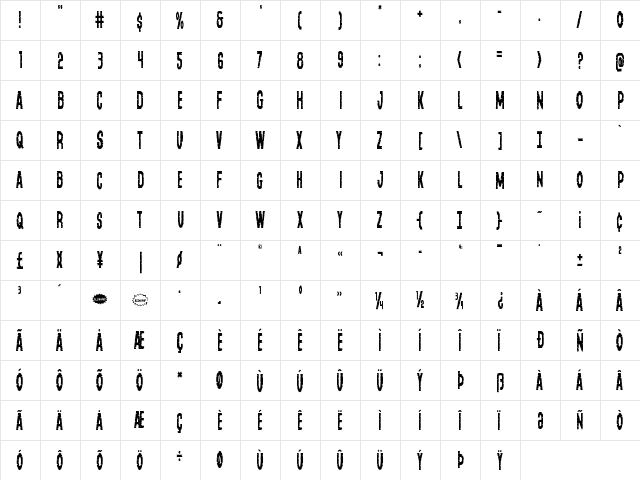 Yummy Mummy Condensed Condensed  glyph index