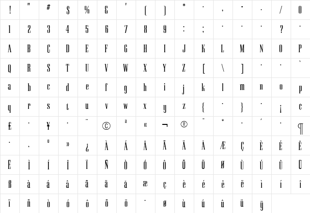 PallMallLight Roman  glyph index