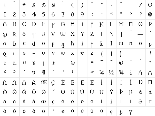 Loyalty Regular  glyph index