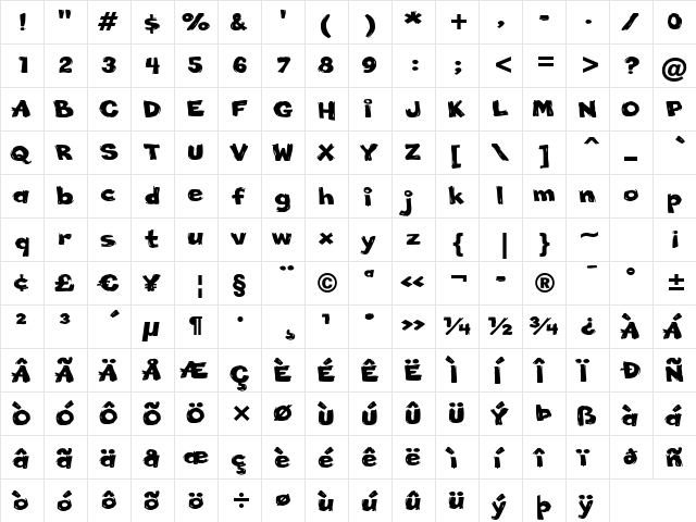 Little Piggy BTN Wide Regular  glyph index