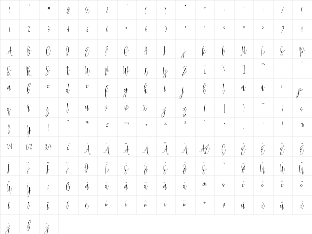 janetta Regular  glyph index