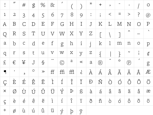 Freight Micro Light  glyph index