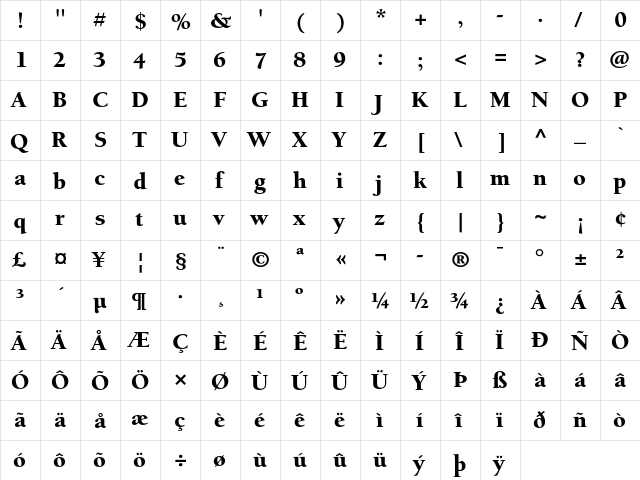 Berkeley Oldstyle Black  glyph index