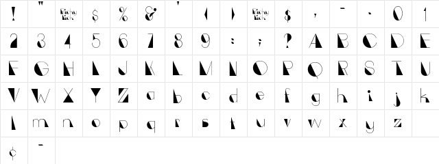 DXS Ricky Tick Regular  glyph index