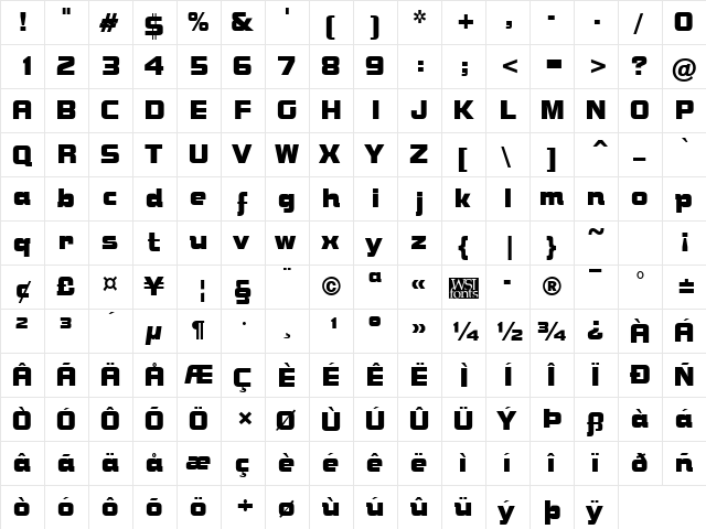 Bolster Regular  glyph index