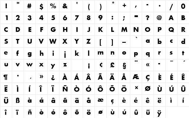 FuturaTBolRo1 Regular  glyph index