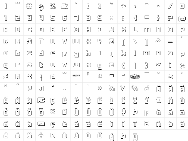 Weaponeer Shadow Regular  glyph index