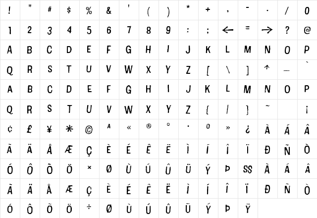 Cotton Regular  glyph index