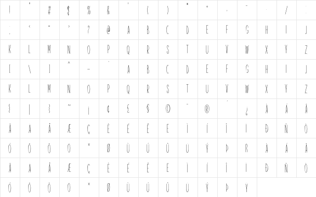 Supposition Regular  glyph index