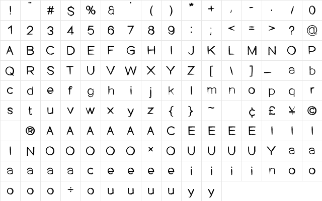 ST Hanekam Brush  glyph index