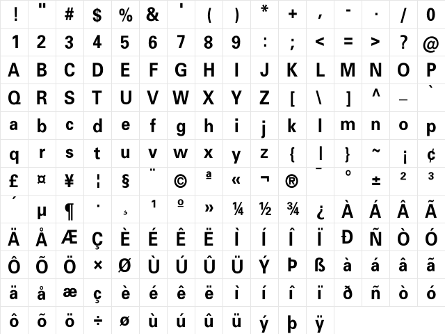 Beetham Bold  glyph index