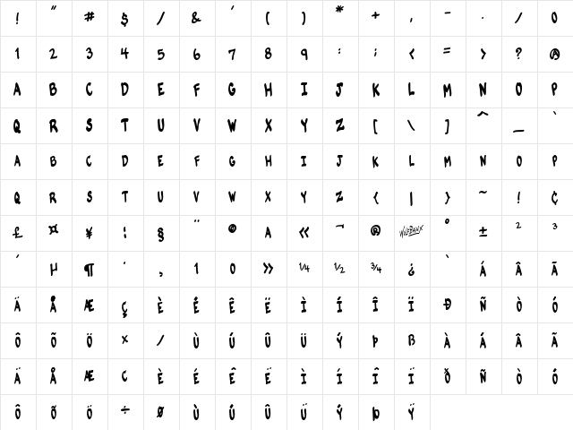VTC-KomikSkans-Two Regular  glyph index