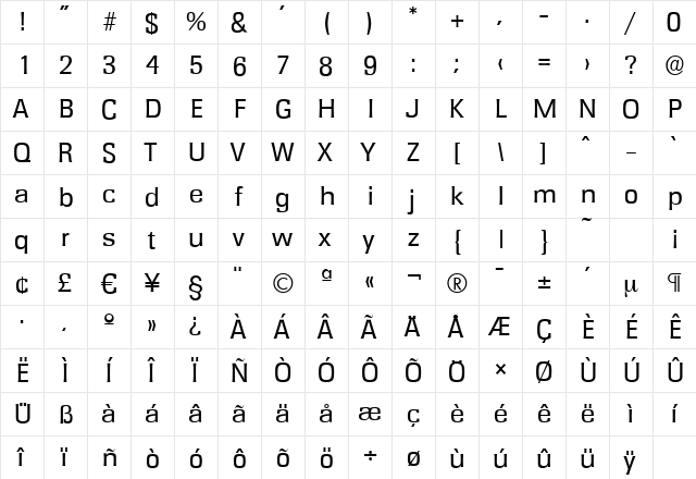 RochesterSerial Regular  glyph index