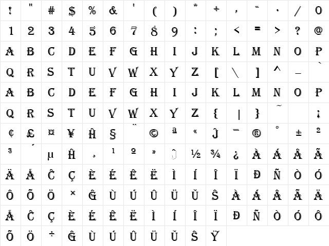 Algerian Eo Regular  glyph index