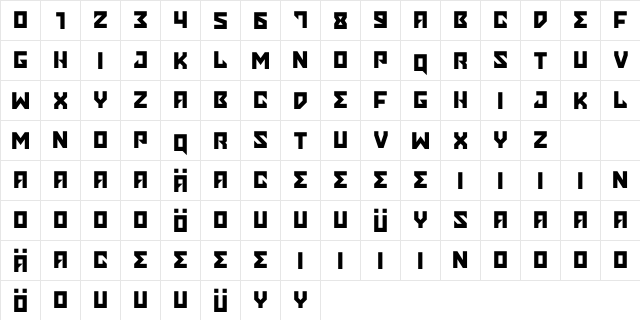 Tysla Regular  glyph index
