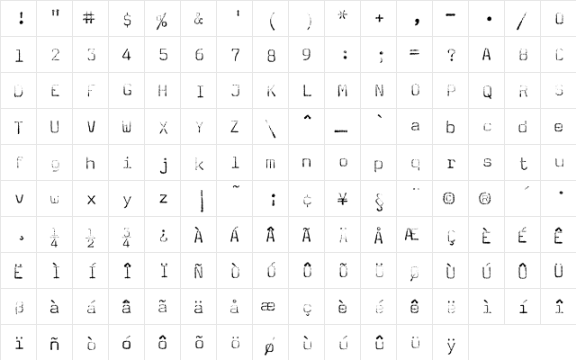Magda Thin  glyph index