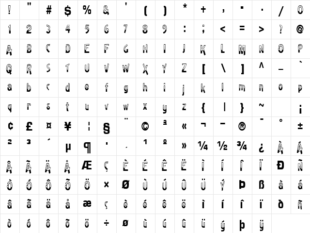 BadhHabit71 Regular  glyph index