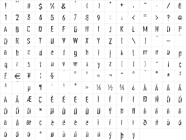 Gen Regular  glyph index