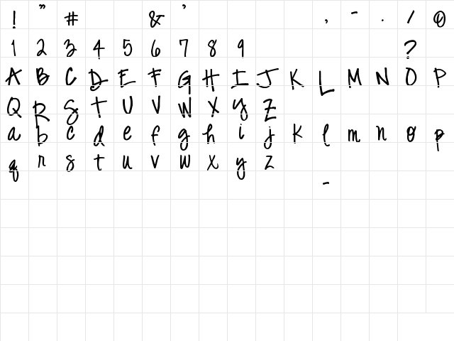 Digs My Hart Regular  glyph index