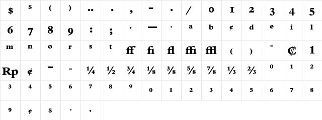 Bembo Extra Bold Expert  glyph index