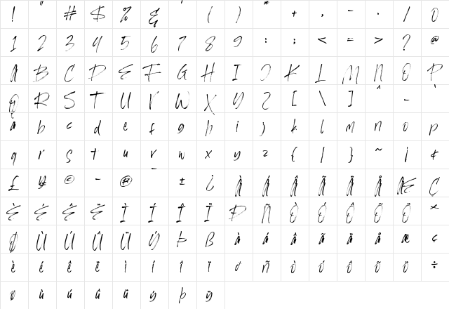 Hi Morgane Demo Regular  glyph index
