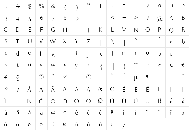 Ela Sans Light Regular  glyph index