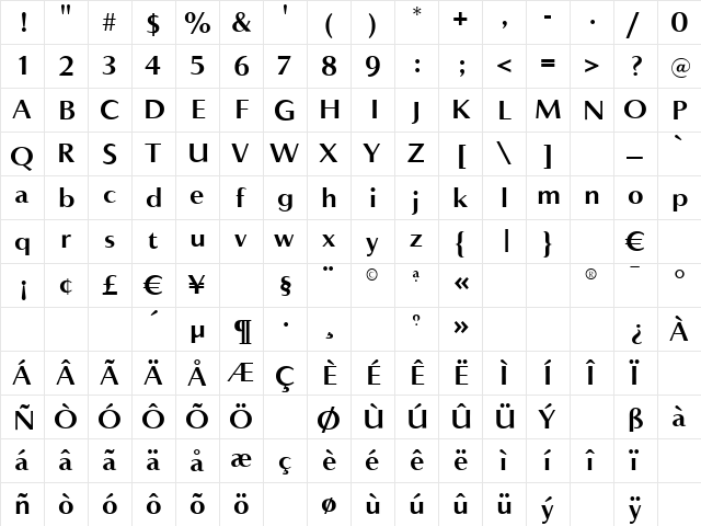 AccentGraphicBold Regular  glyph index