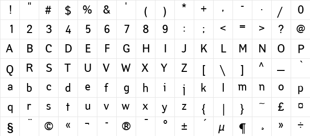 YanusC Regular  glyph index