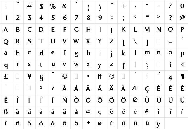 Charlotte Sans Medium Plain  glyph index