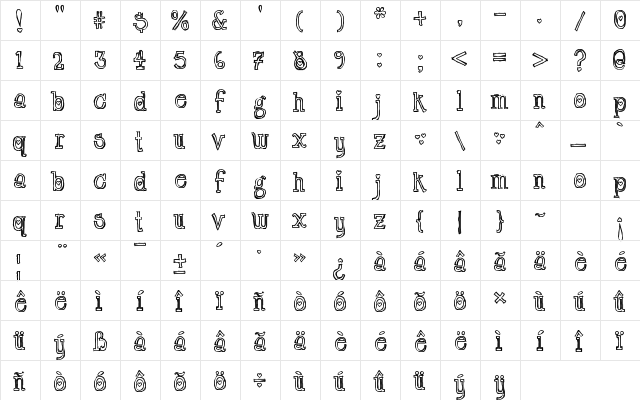LT Chickenhawk Regular  glyph index