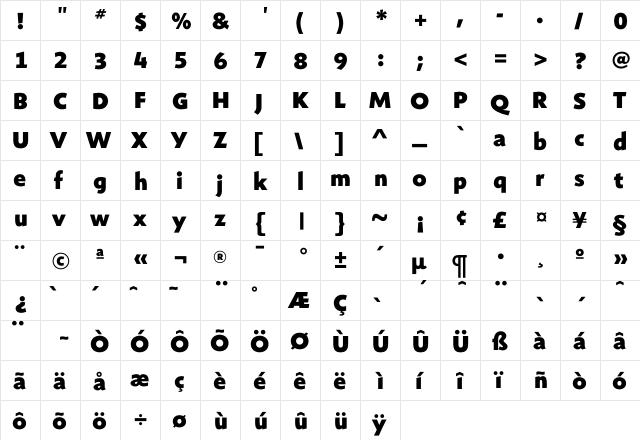 ShinnExtraBold Regular  glyph index