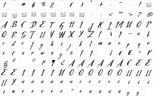Tattofoo Trl Regular  glyph index