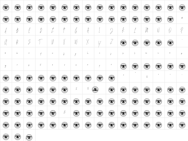 James Black Regular  glyph index