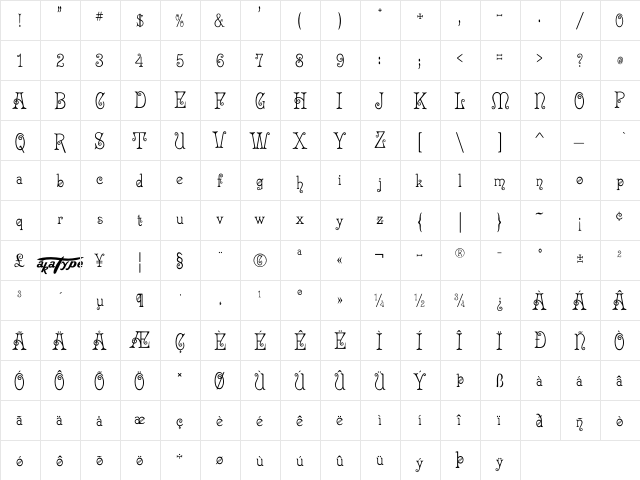 akaArcade Regular  glyph index