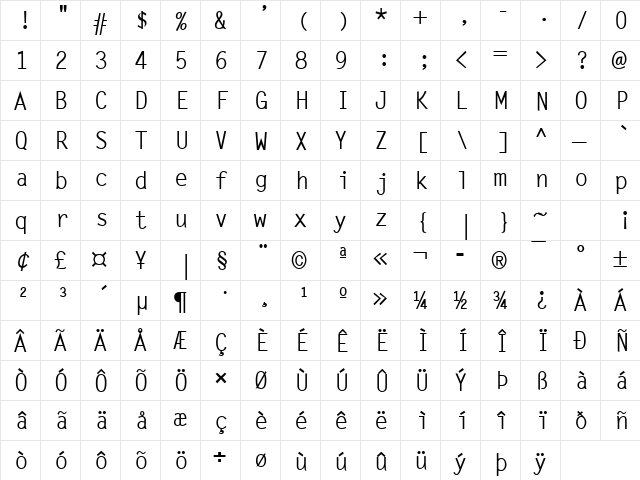 Lechter Bold  glyph index