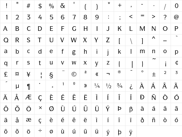 SymbolEF Medium  glyph index