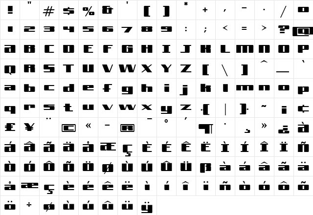 FreeLine Normal  glyph index