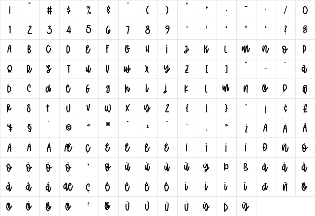Magic Spring Regular  glyph index
