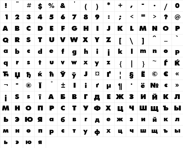 FuturaFuturisXC Regular  glyph index