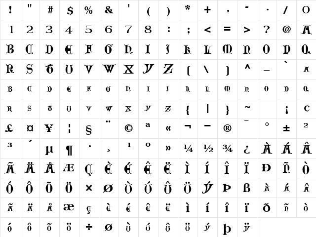 Mide Regular  glyph index