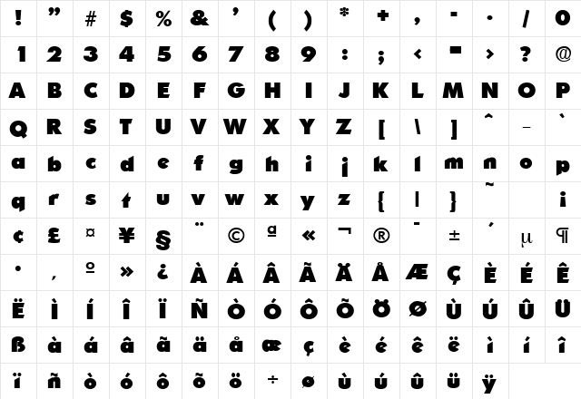 Ornitons-Serial-Heavy DB Regular  glyph index