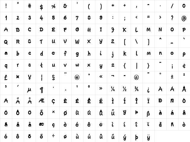 Escript LT BoldNarrow Regular  glyph index