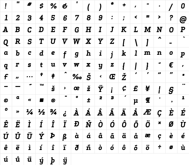 Apex Serif Bold Italic Regular  glyph index