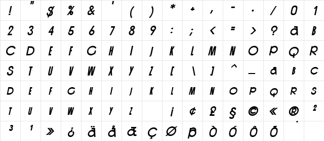 CanneloSCapsSSK BoldItalic  glyph index