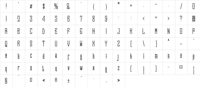 Sadis Regular  glyph index